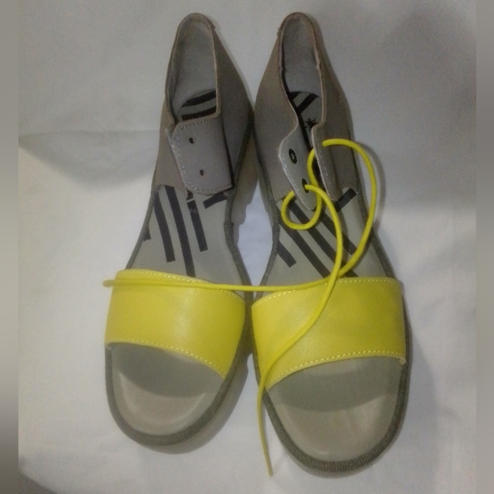 Fly London Silver and White Sandals with Open Toe Design